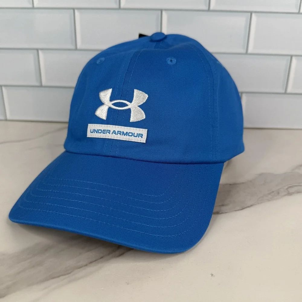 Under Armour Hat Cap Strap Back Mens One Size Blue Embroidered Logo Athletic